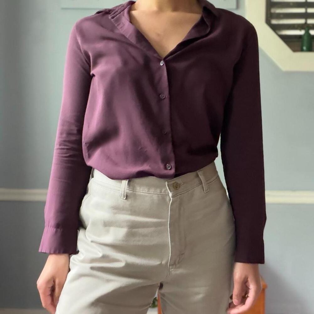 UNIQLO dark cherry button down blouse